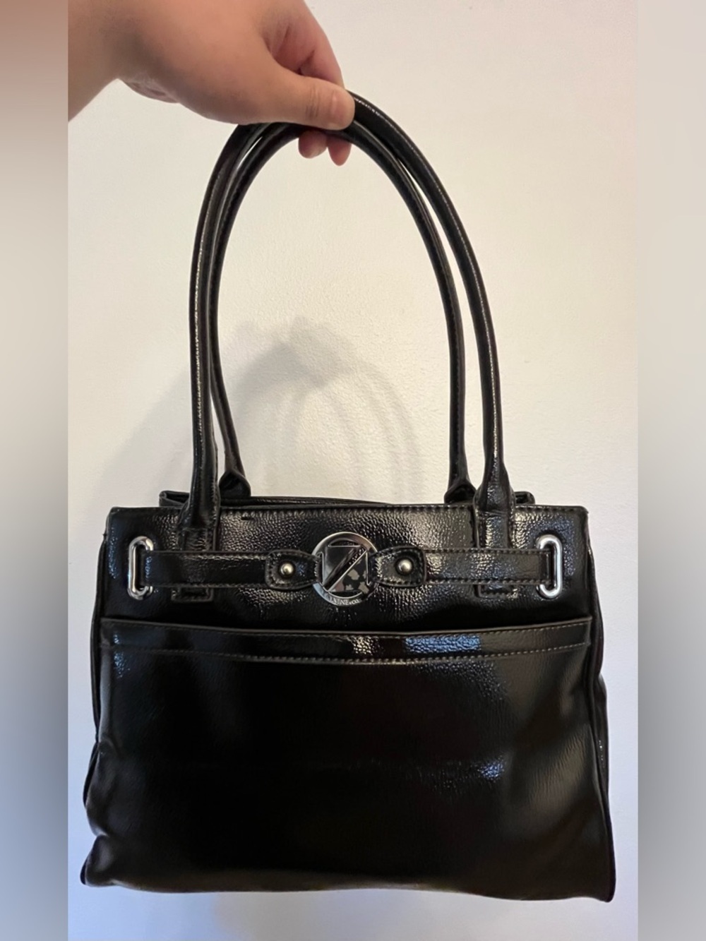 Nine West Black Patent Tote with Silver Accent